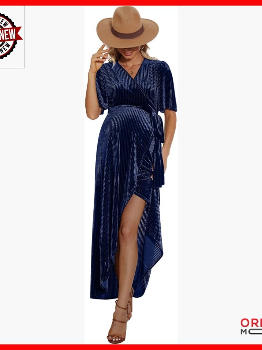 Velvet Wrap Maternity Dress, V-Neck Nursing-Friendly, Wedding Guest Formal